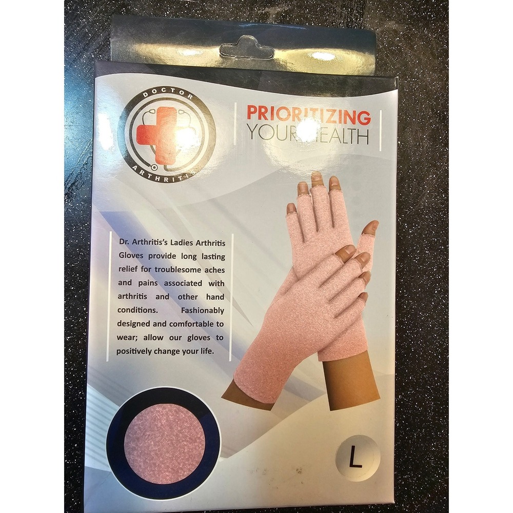 Dr Arthritis Compression Gloves Pink Large L Open Finger Carpal Tunnel Women